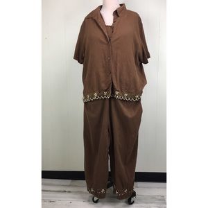 Anna Maxwell Brown Linen Blend 3-Piece Outfit Set